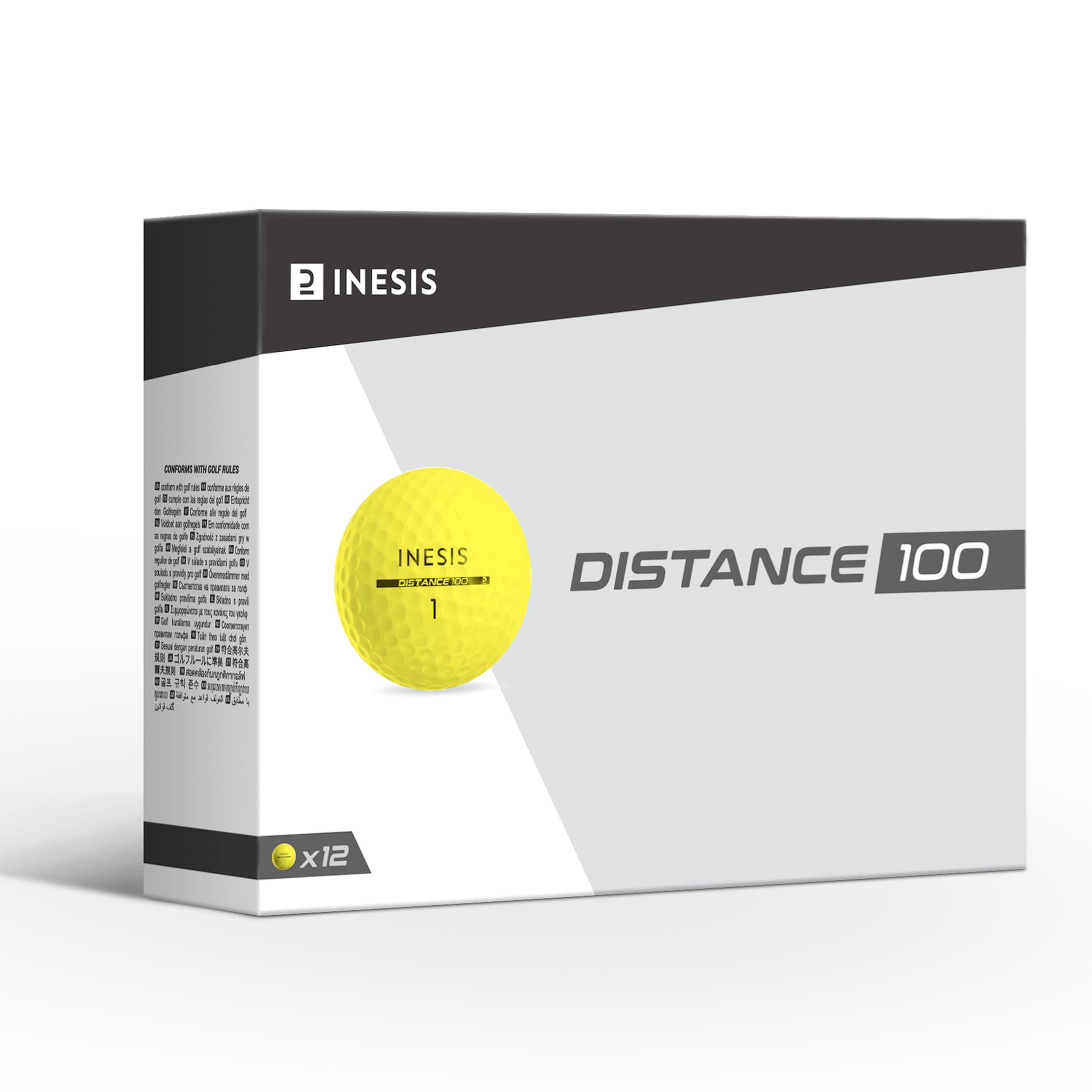 Мячи для гольфа Distance 100 - 12 штук желтые INESIS, желтый - фото