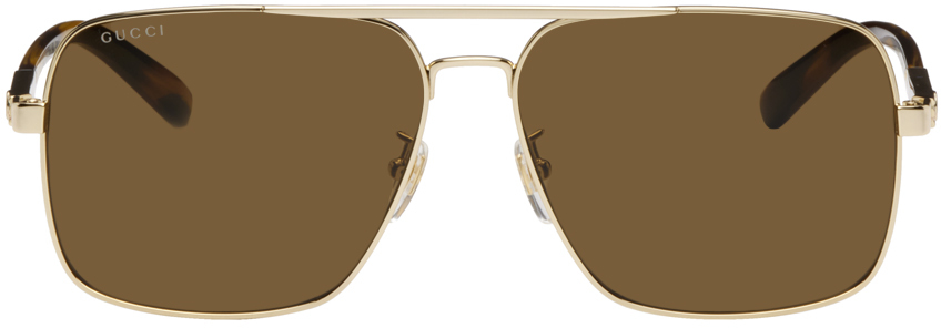 Золотые квадратные солнцезащитные очки Gucci