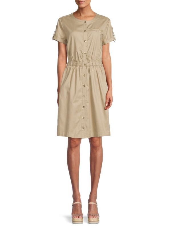 

Платье на пуговицах с манжетами и рукавами H Halston Khaki