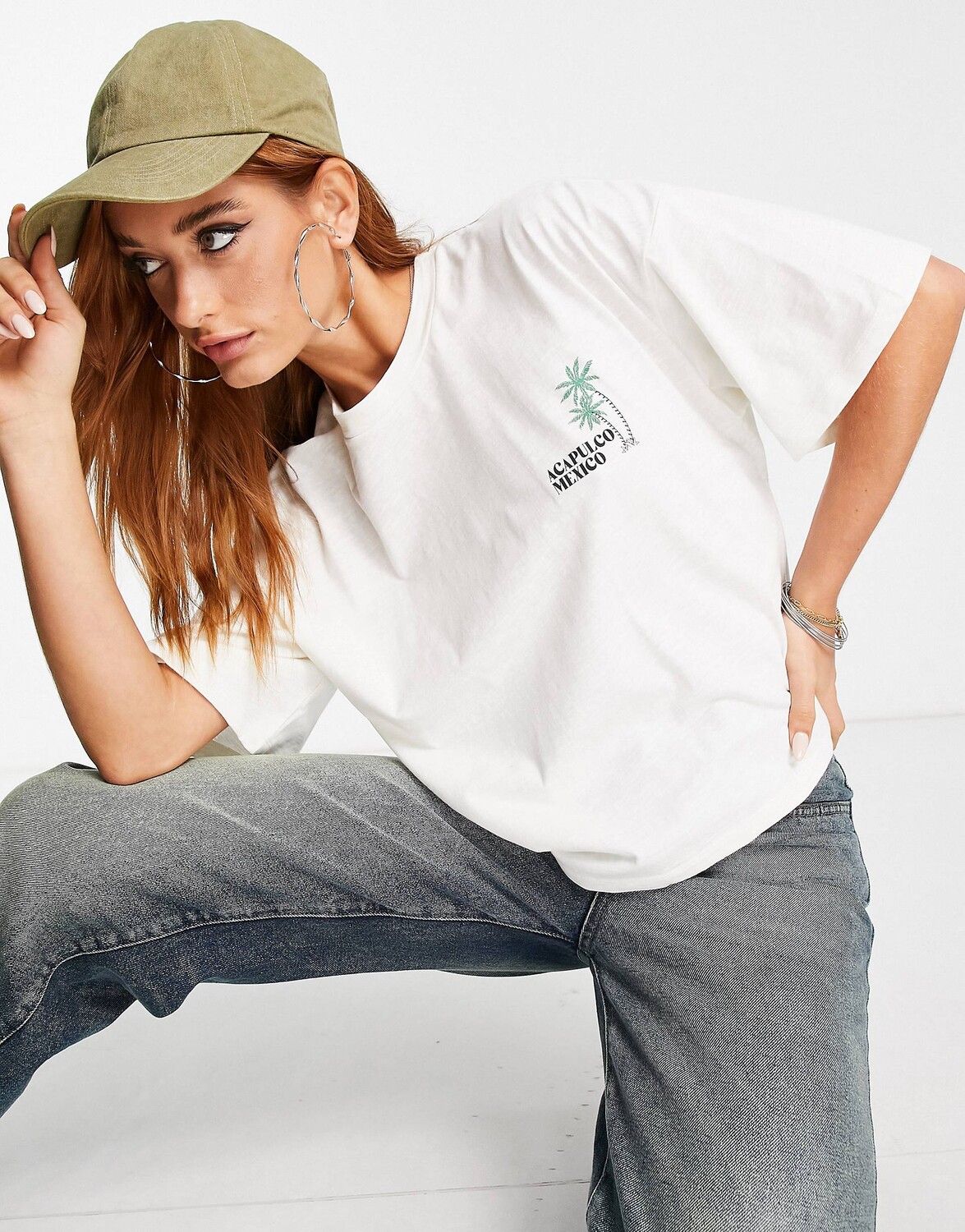

Белая футболка ASOS DESIGN с графическим принтом в виде мексиканских карманов и пальм