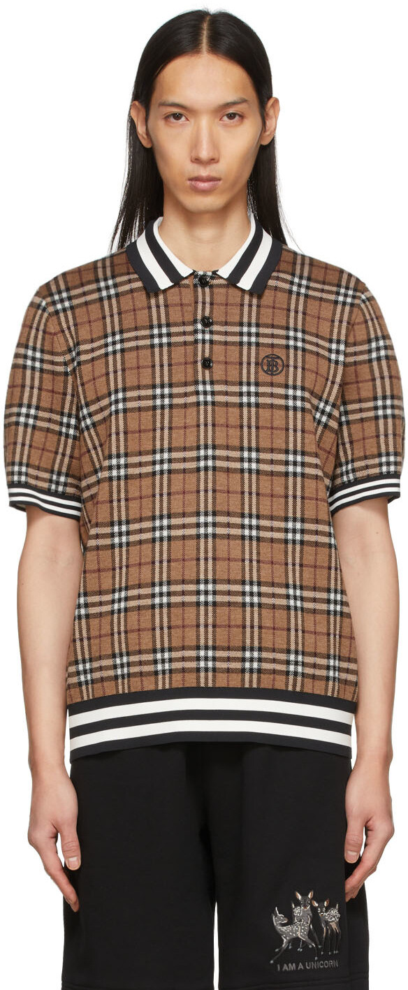 

Коричневая жаккардовая шерстяная футболка-поло с монограммой Burberry
