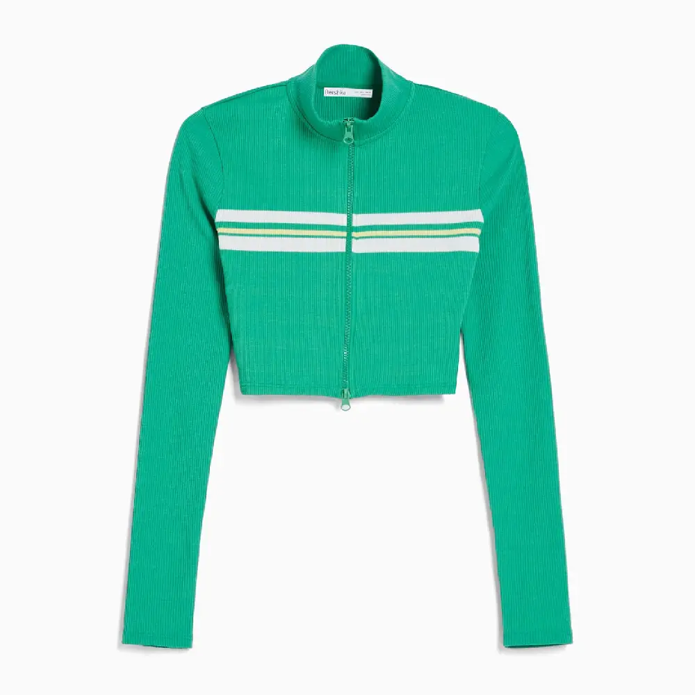 

Кардиган Bershka Striped With Zip, зеленый