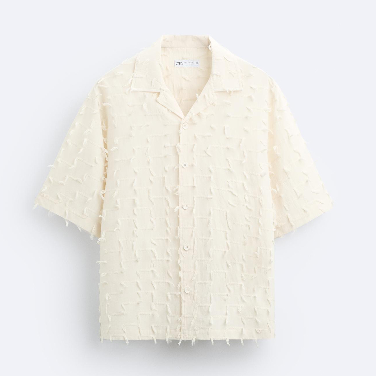 Рубашка Zara Frayed Jacquard, кремово-белый