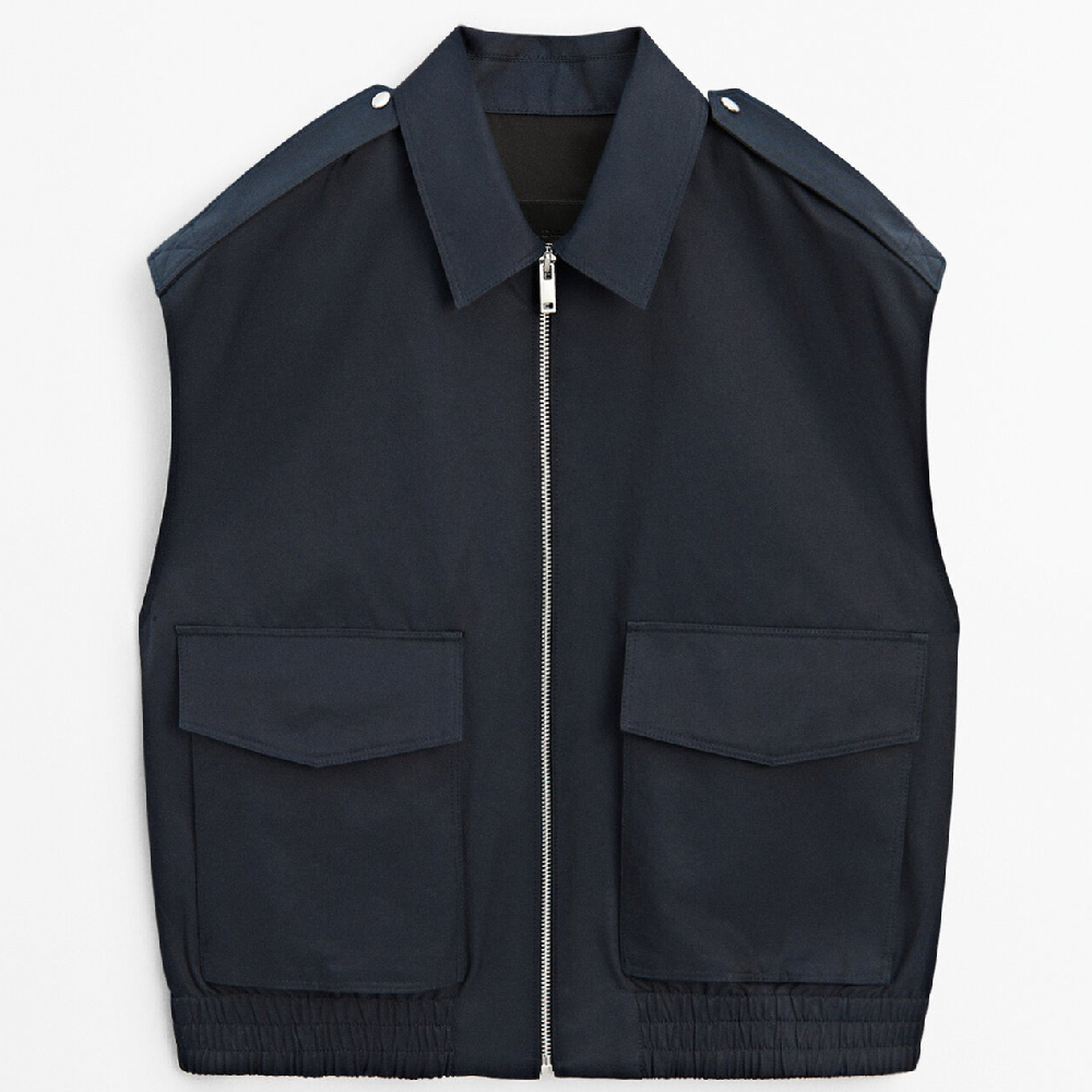 Жилет Massimo Dutti With Pockets and Epaulets, темно-синий жилет massimo dutti v neck knit темно синий