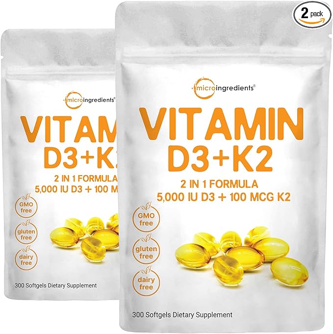 2 упаковки витамина D3, 5000 МЕ плюс K2, формула 2 в 1, жидкий витамин D3 с витамином K2, 300 мягких капсул2 упаковки ми