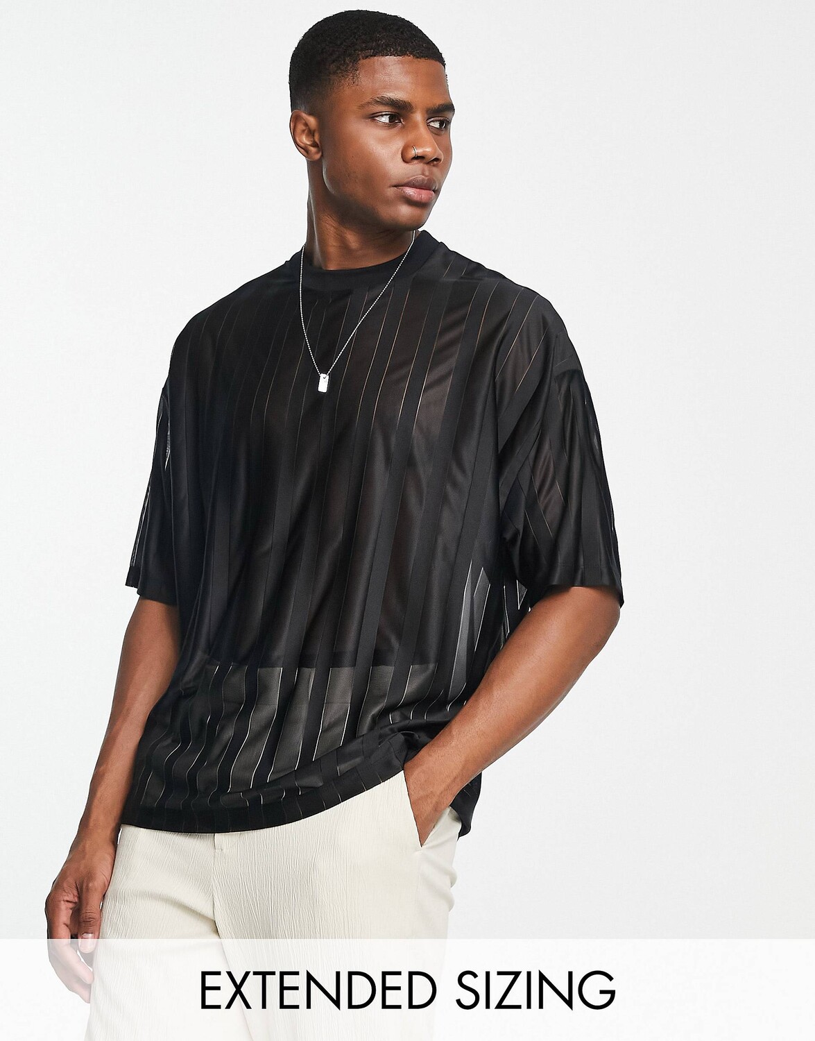

Черная прозрачная футболка оверсайз в рубчик ASOS DESIGN, Черный
