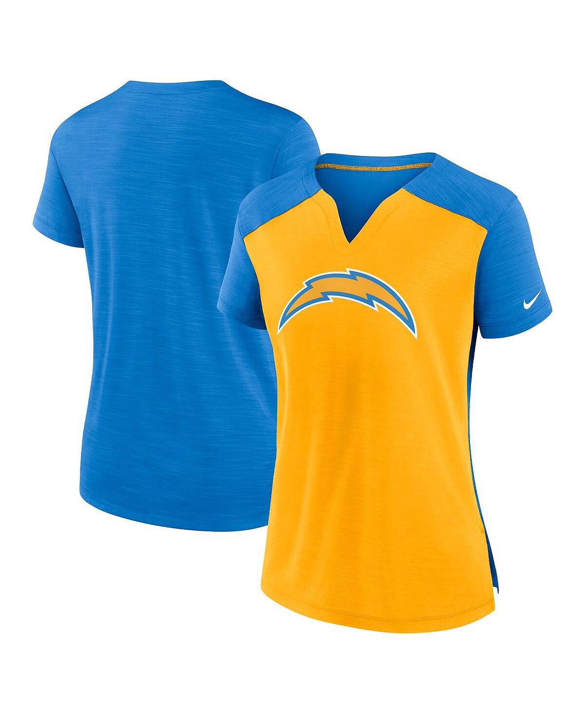 Женская золотисто-голубая футболка los angeles chargers impact exceed performance с вырезом под горло Nike, мульти