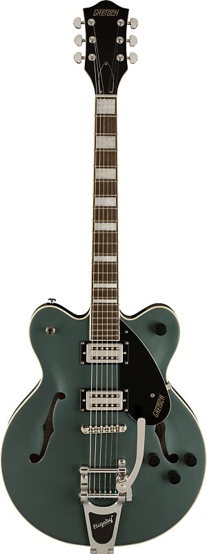 

G2622T Центральный блок Streamliner Double-Cut с Bigsby, накладка на гриф Laurel, звукосниматели Broad’Tron BT-2S, зеленый цвет Stirling Green