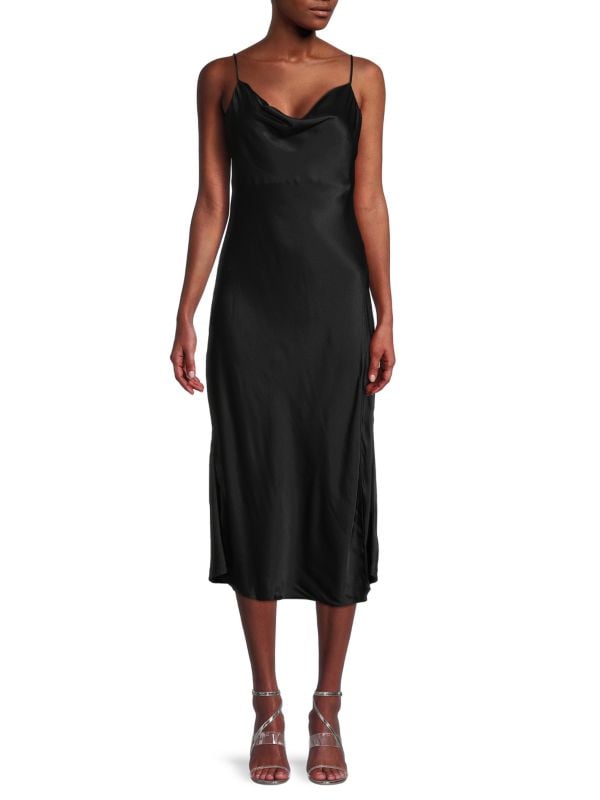 Атласное платье-комбинация с воротником-хомутом Socialite Black