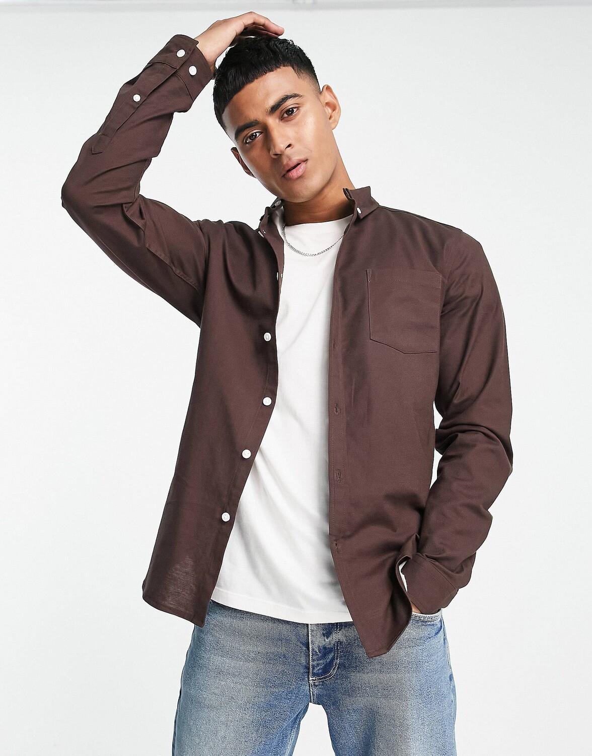 

Узкая оксфордская рубашка темно-коричневого цвета ASOS DESIGN