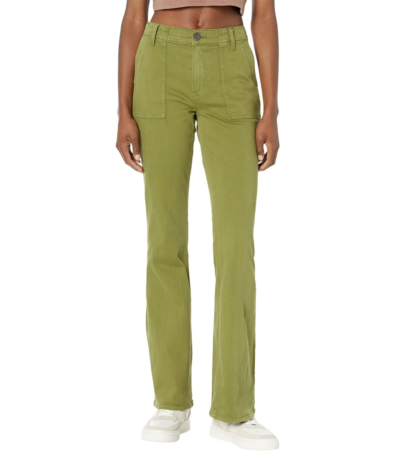 

Джинсы KUT from the Kloth, Ana High-Rise Flare w/ Pork Chop Pockets in Moss