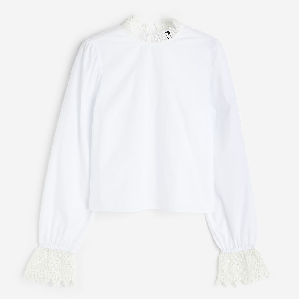 цена Блузка H&M Lace-trimmed Poplin, белый