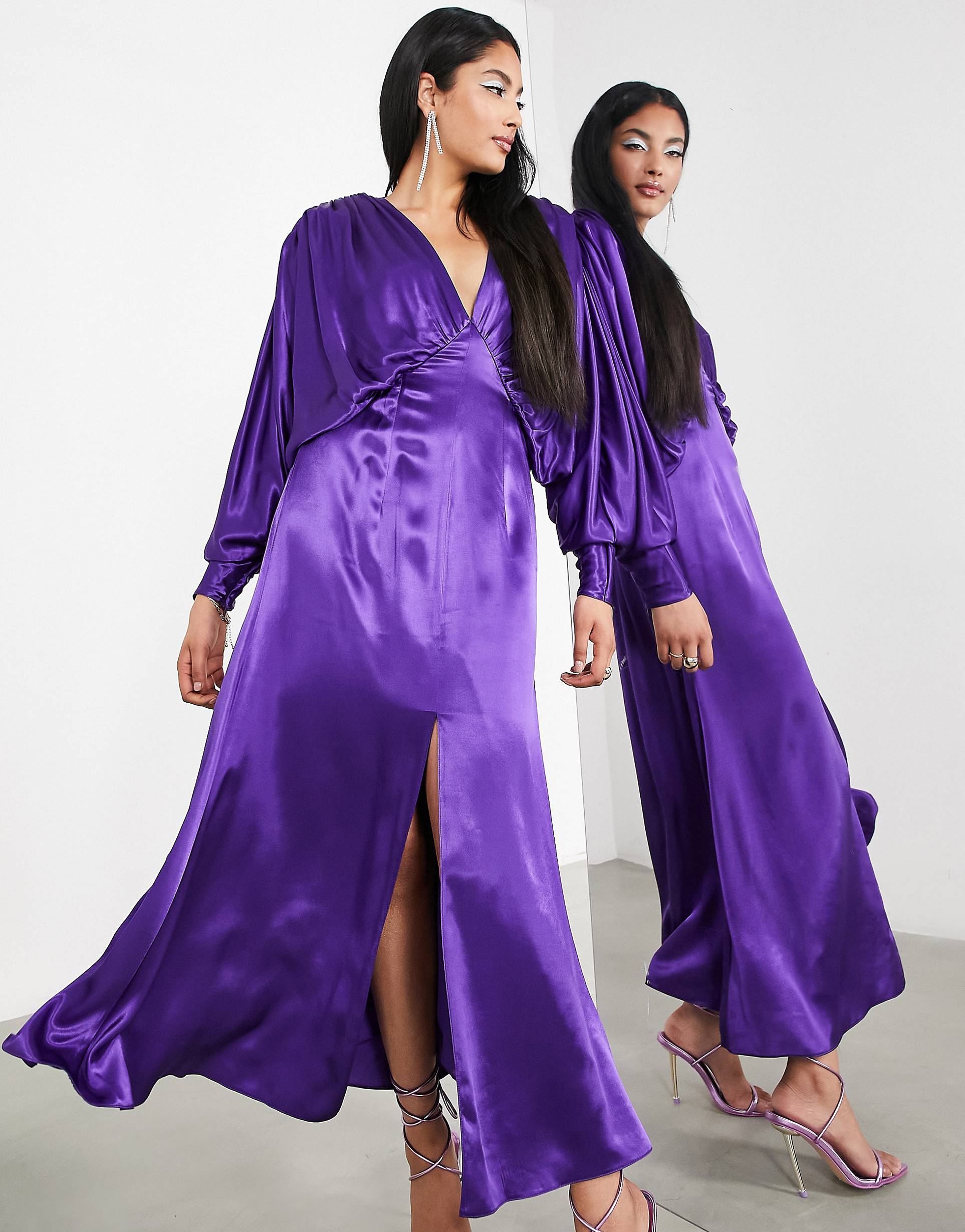 Фиолетовое платье миди с атласной драпировкой и летучей мышью ASOS EDITION