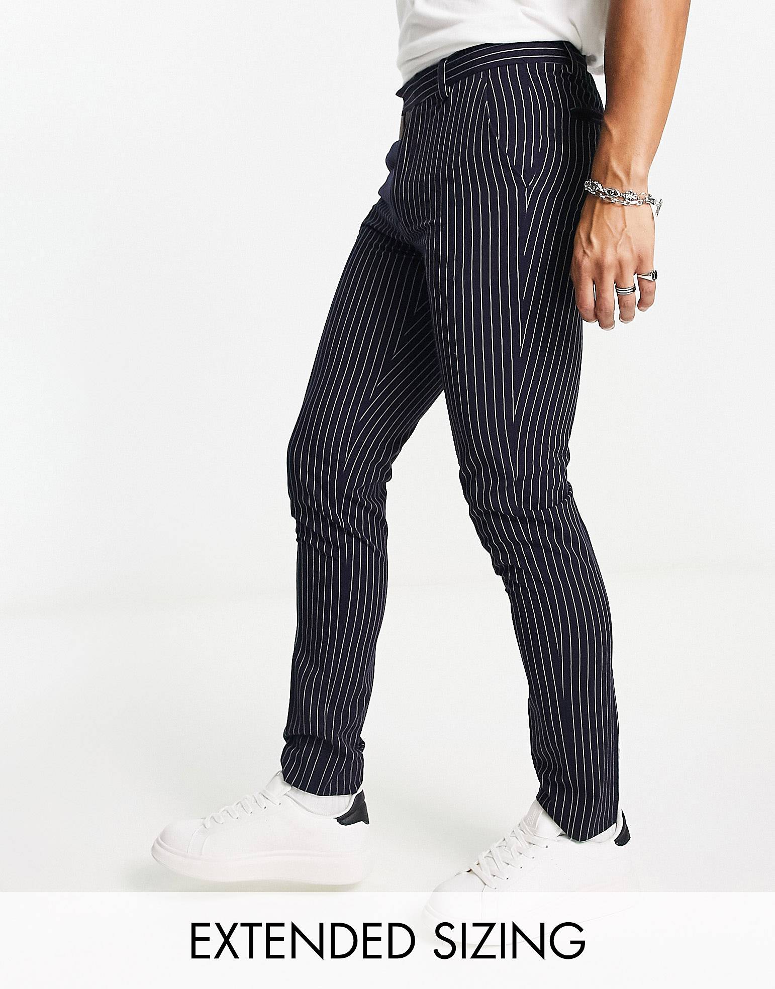 Узкие элегантные брюки скинни в темно-синюю полоску ASOS DESIGN