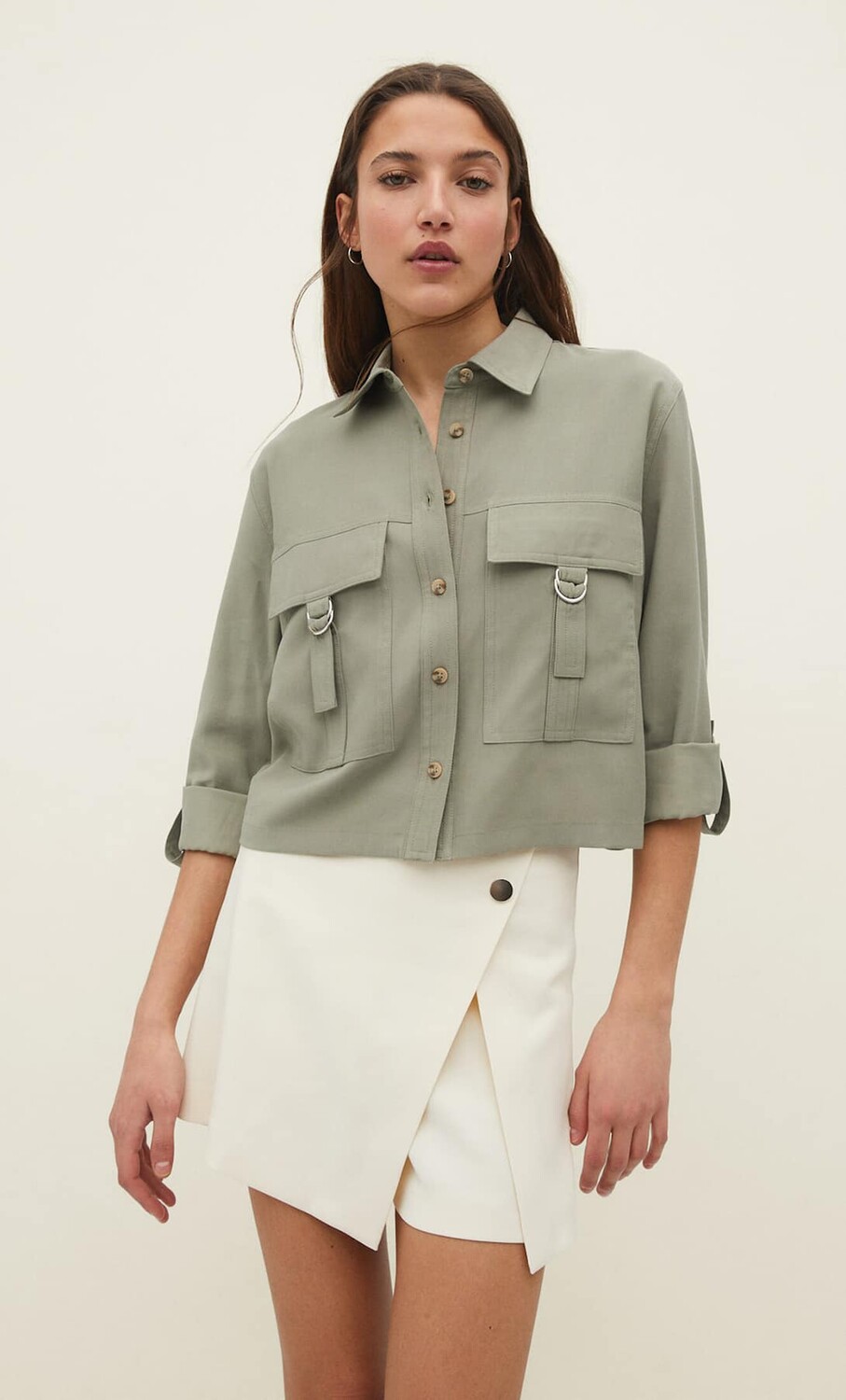 

Короткая рубашка Stradivarius, хаки