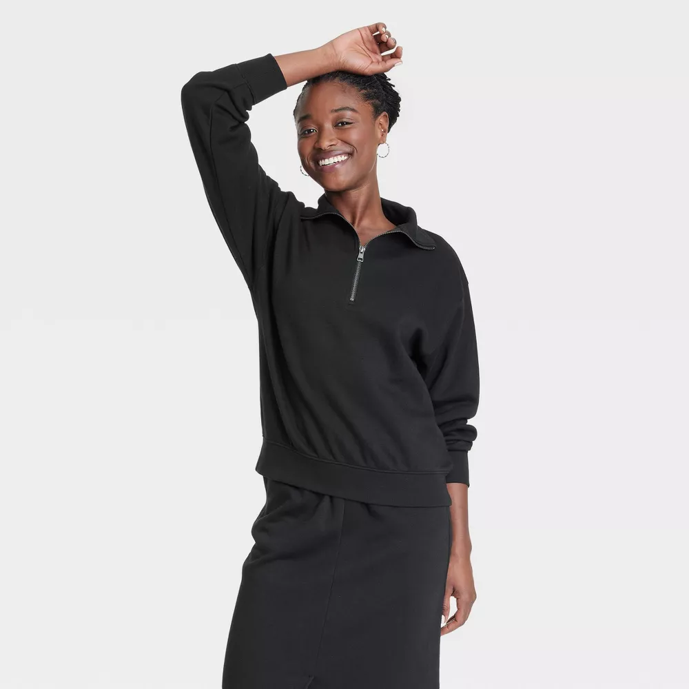 

Женский свитер Leisure Studio с застежкой-молнией Quarter Zip Universal Thread, цвет Black