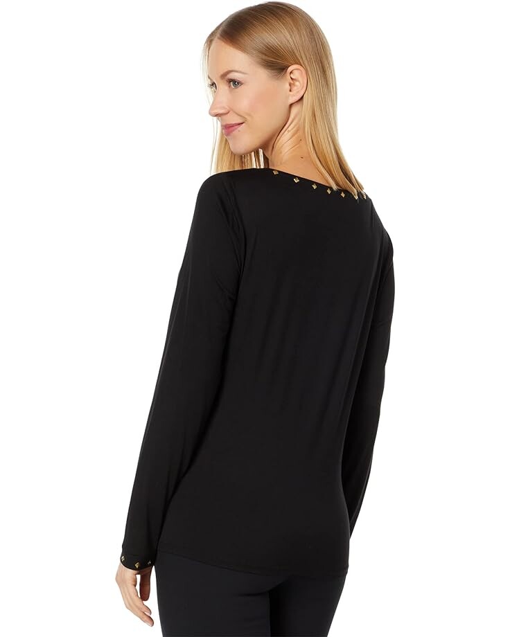 

Топ Vince Camuto Long Sleeve Knot Front Embellished Top, цвет Rich Black