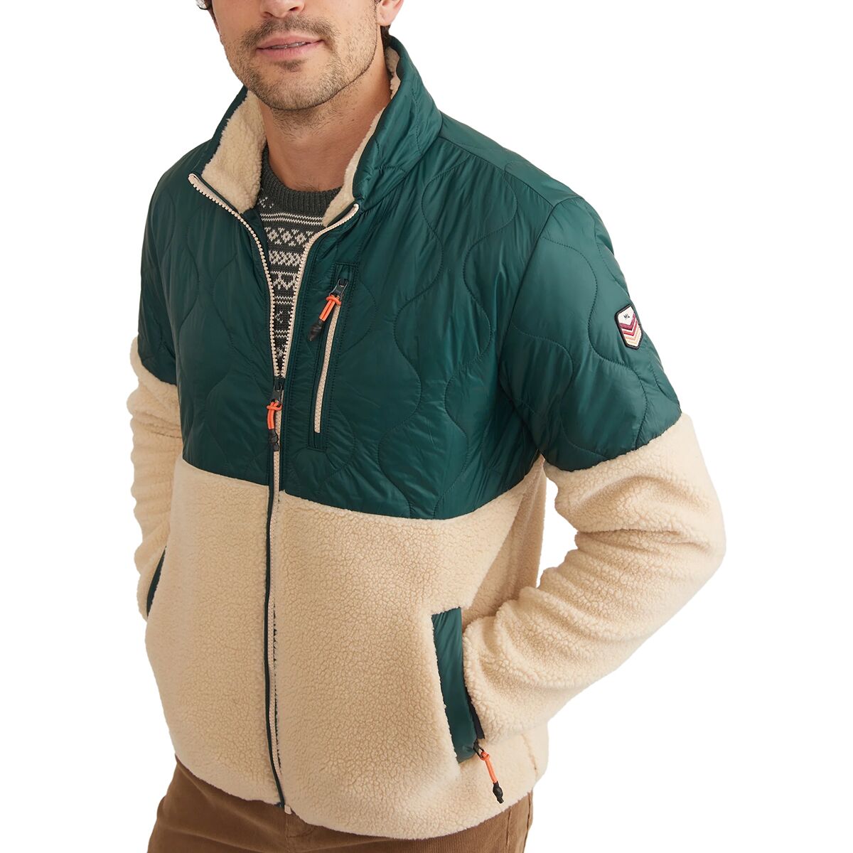 цена Архивная куртка из шерпы смешанной техники Marine Layer, цвет bistro green/natural