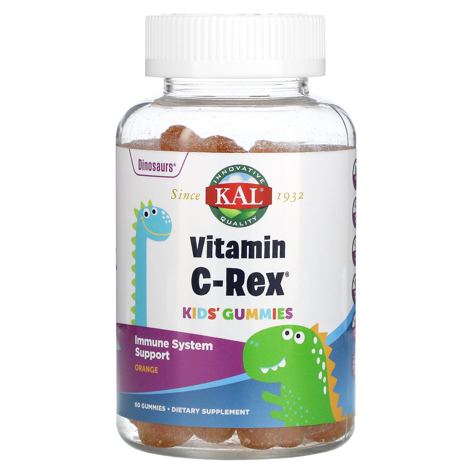 Детские Таблетки KAL с витамином C-Rex, апельсин, 60 жевательных таблеток