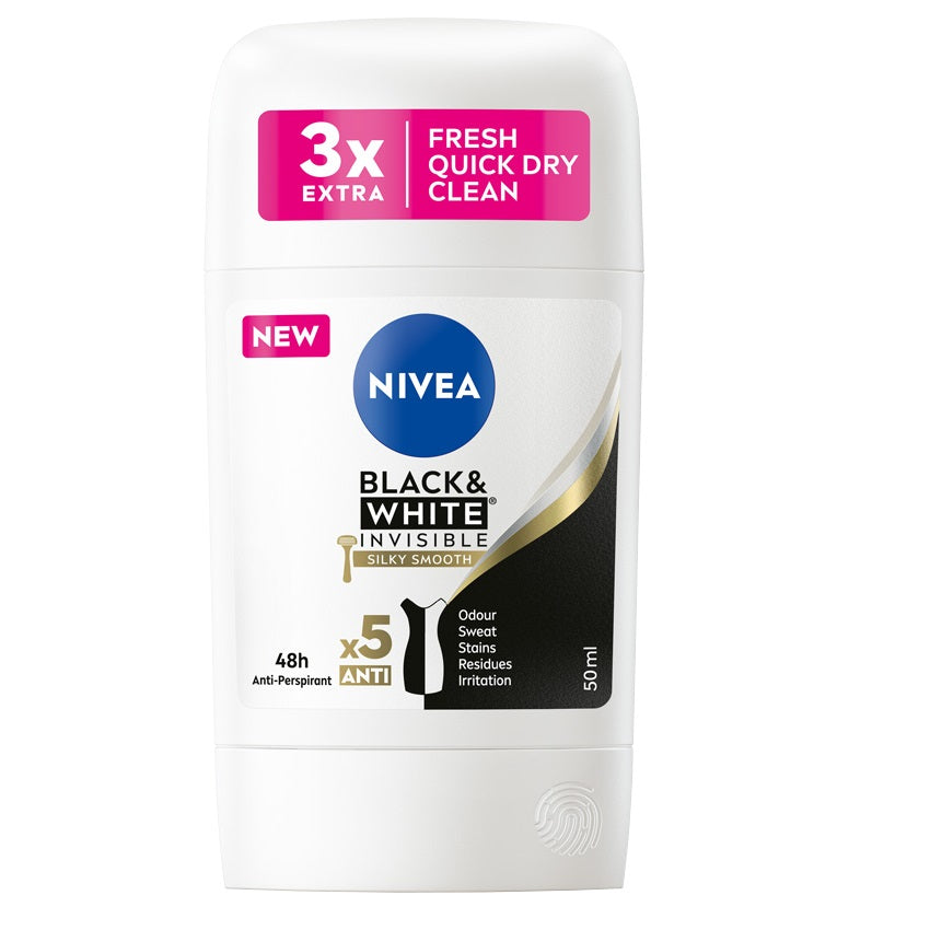 Nivea Стик-антиперспирант Black&White Invisible Silky Smooth 50мл антиперспирант стик nivea black and white invisible clear 50 мл
