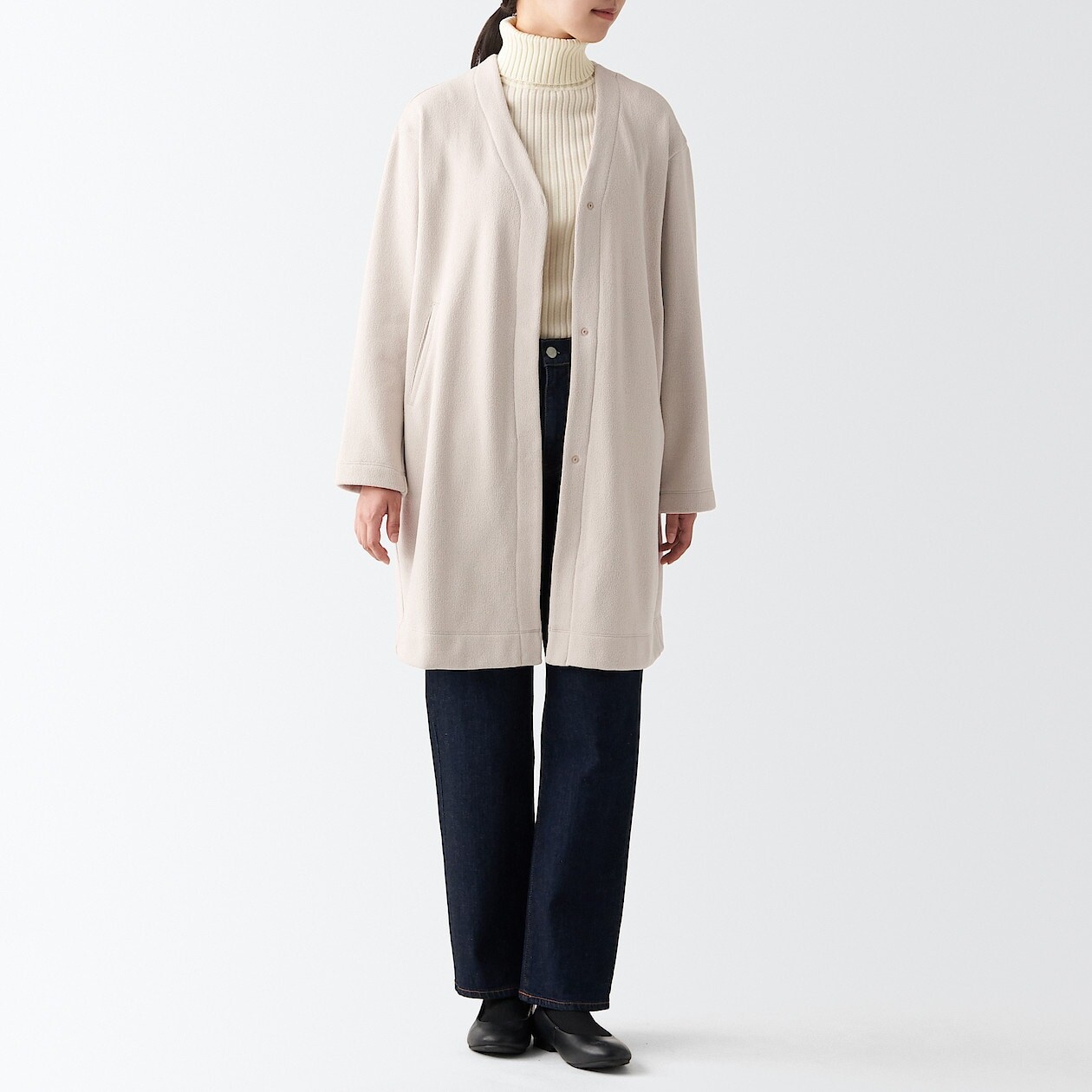 

Длинный кардиган вязки из флиса MUJI, светло-бежевый