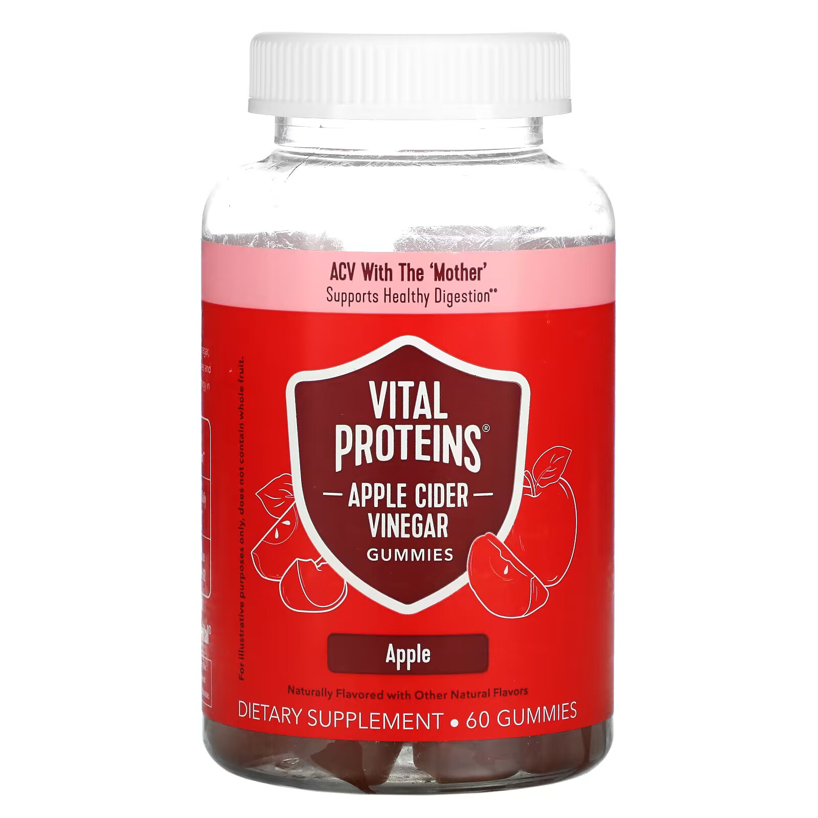Vital Proteins, Жевательные мармеладки с яблочным уксусом, яблоко, 60 жевательных таблеток gummiology жевательные таблетки с яблочным уксусом для взрослых с натуральным яблочным вкусом 90 вегетарианских жевательных таблеток