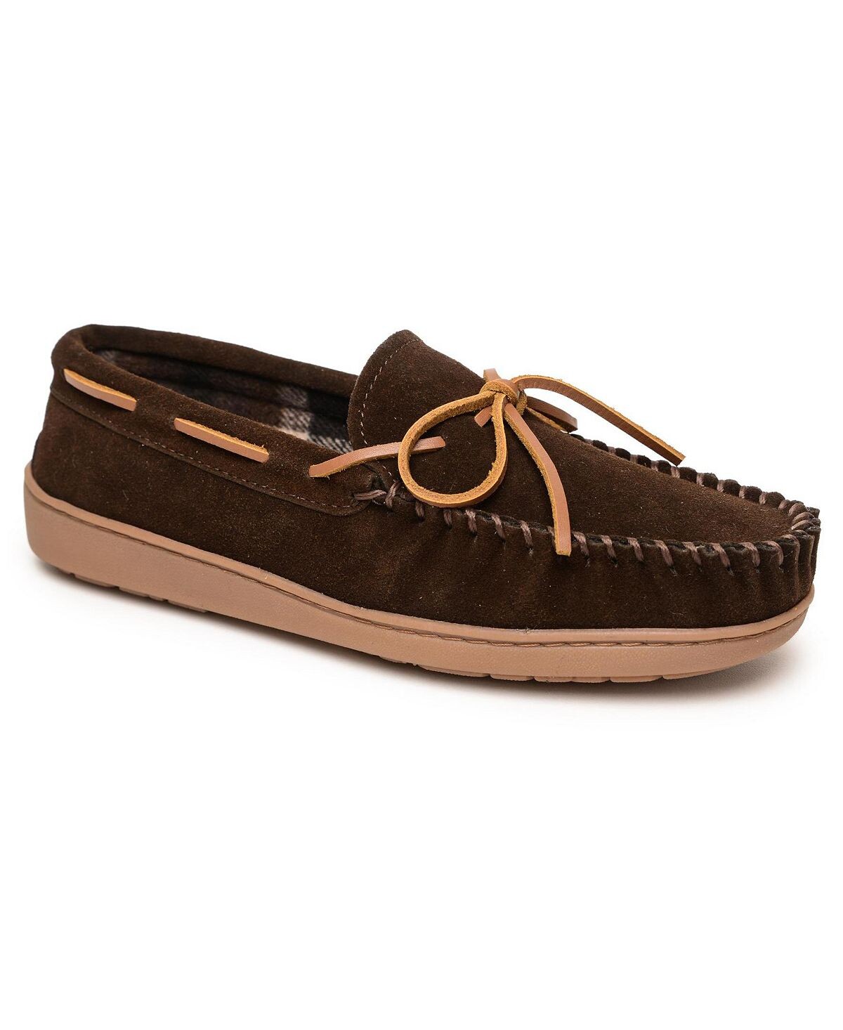 

Мужские тапочки-мокасины с клетчатой ​​подкладкой и жесткой подошвой Minnetonka, коричневый