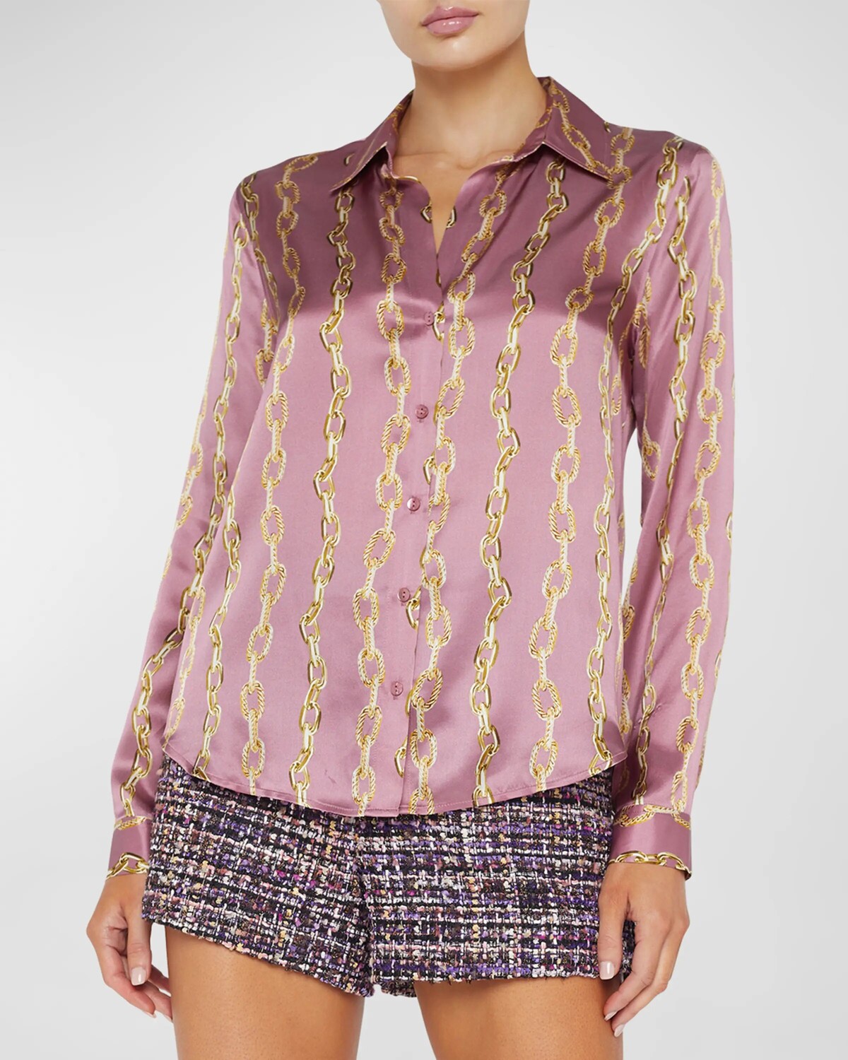 

Шелковая блузка Tyler с цепочкой L'Agence, цвет Mauve Rose Metallic Chain