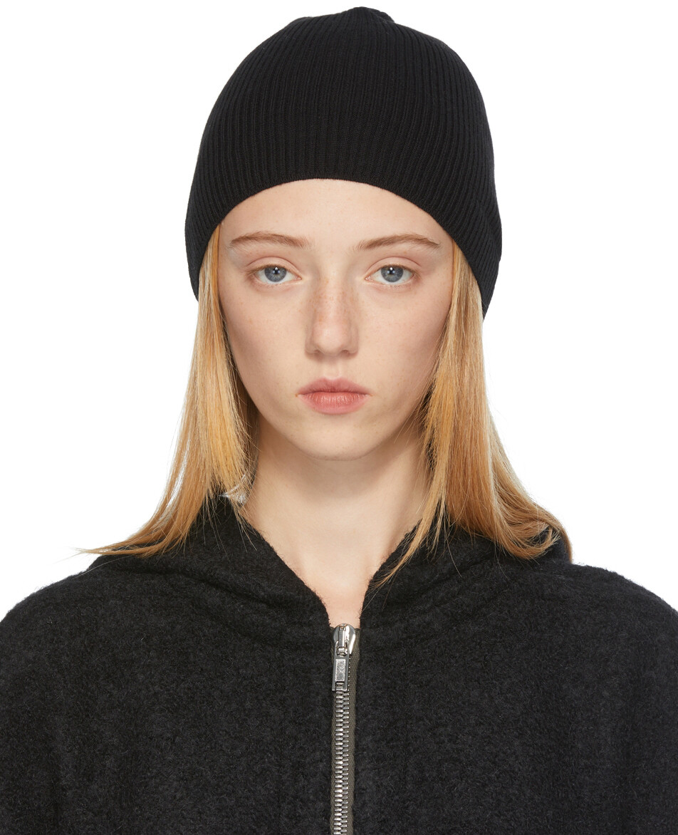 

Черная вязаная шапка в рубчик Rick Owens
