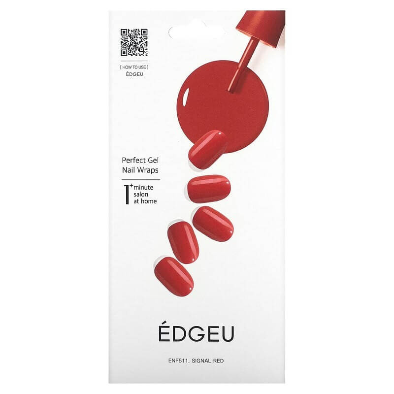 Гелевые полоски Edgeu для ногтей Perfect ENF511 Signal Red, набор из 16 полосок гелевые обертывания для ногтей edgeu perfect ena816 зеркально белые
