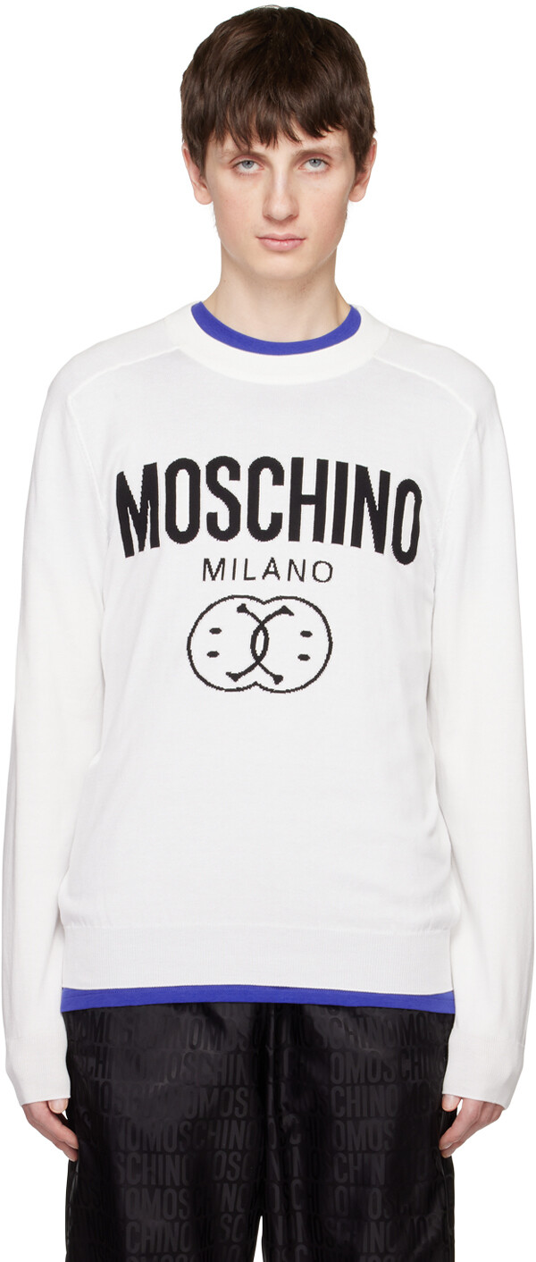 

Белый свитер с двойным смайликом Moschino