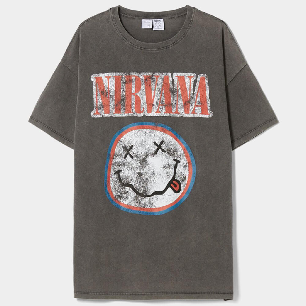 

Футболка Bershka Short Sleeve Nirvana Print, серый/оранжевый