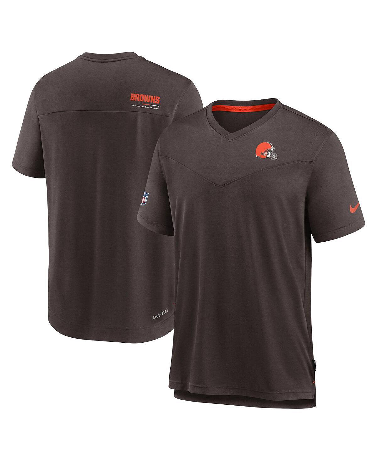 Мужская коричневая футболка с v-образным вырезом cleveland browns 2022 sideline coach chevron lock up performance Nike, коричневый