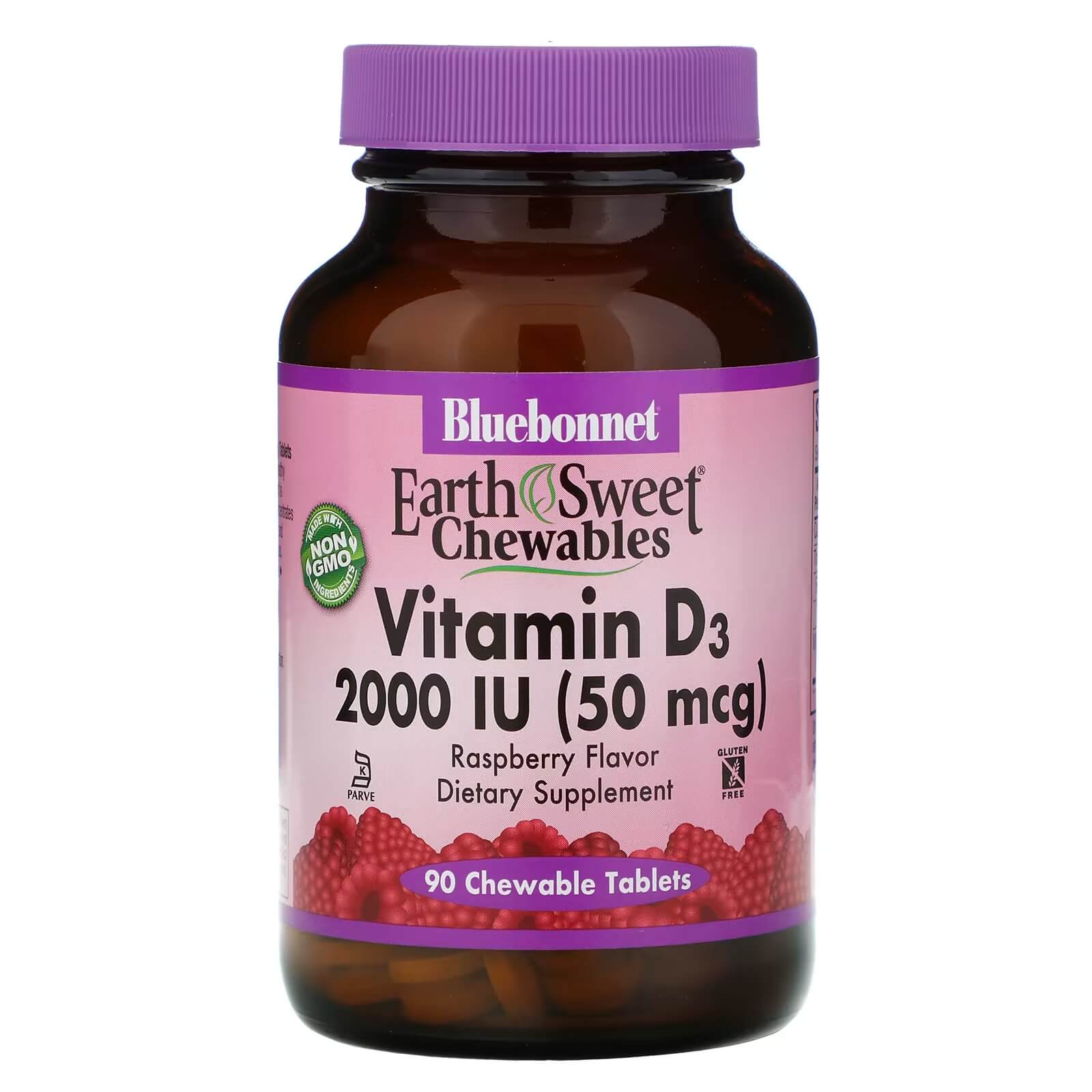 Витамин D3 2000 МЕ Bluebonnet Nutrition малина, 90 таблеток витамин b 12 и фолиевая кислота bluebonnet nutrition малина 180 таблеток