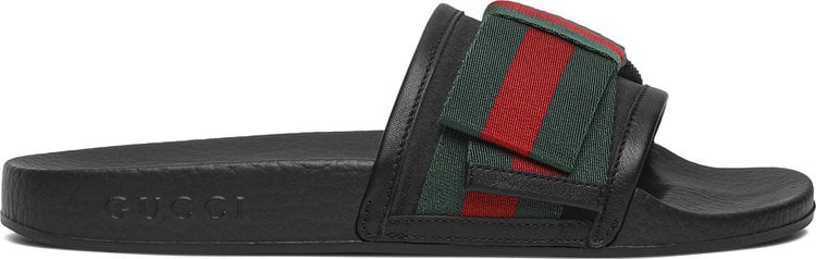 Сандалии Gucci Wmns Satin Slide Web Bow, черный - фото