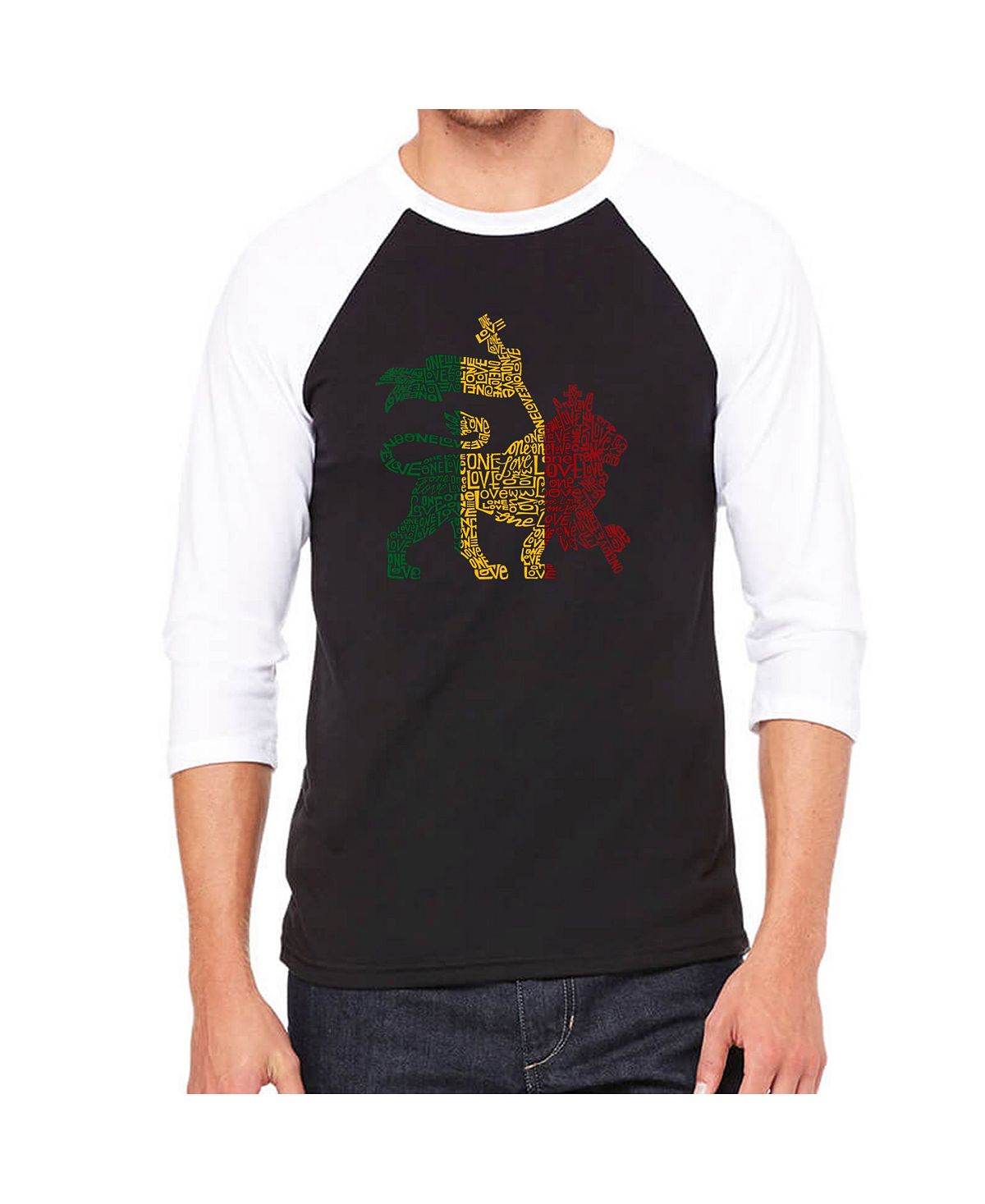 Мужская футболка с принтом lion и регланом word art LA Pop Art, черный послание без слов