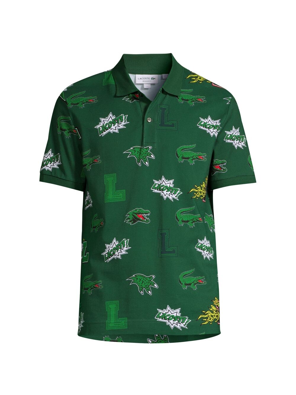 

Рубашка поло с крокодиловым принтом и комиксами Lacoste, зеленый