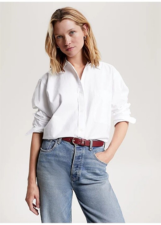 

Обычная белая женская рубашка с обычным рубашечным воротником Tommy Hilfiger