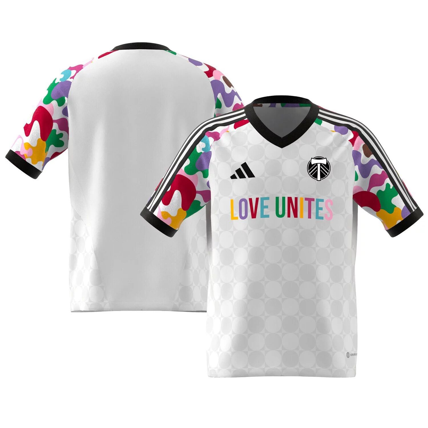 

Молодёжная предматчевая футболка adidas White Portland Timbers 2023 Pride adidas