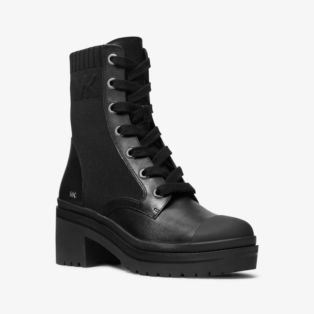

Ботинки Michael Kors Brea Stretch-Knit and Leather Combat, черный