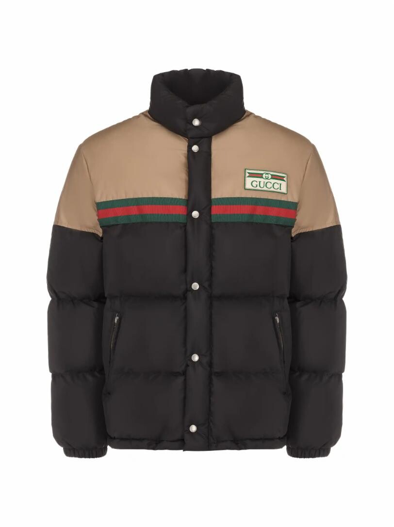 

Стеганый пуховик с логотипом Gucci, Серый