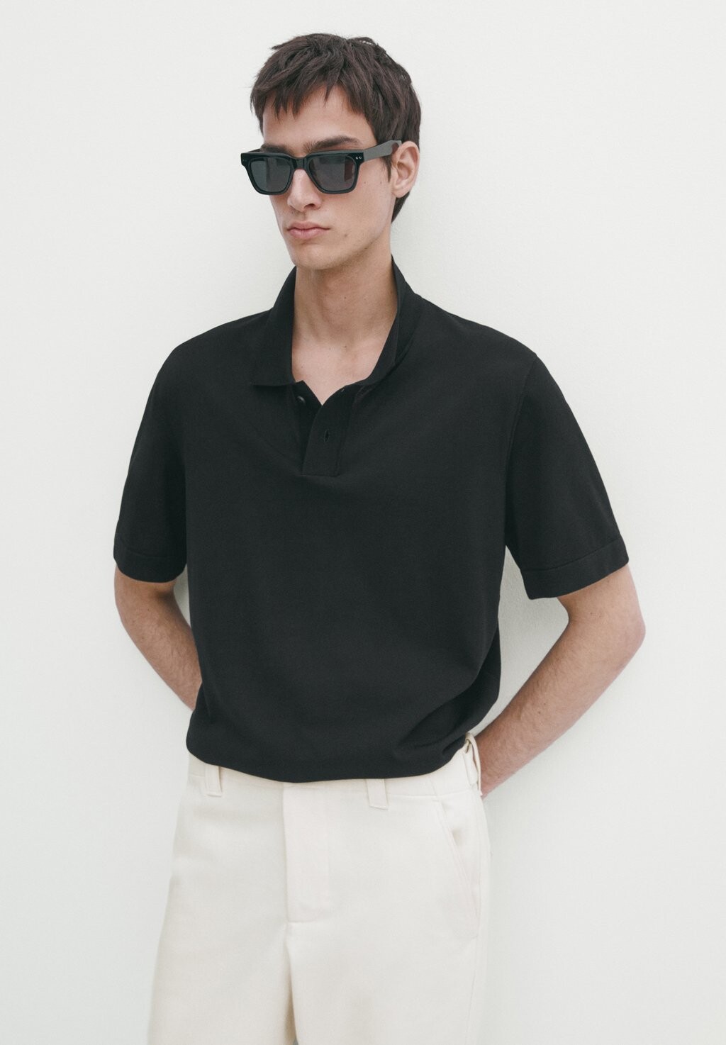 Рубашка поло STUDIO SHORT SLEEVE Massimo Dutti, цвет black рубашка поло short sleeve hugo kids цвет black