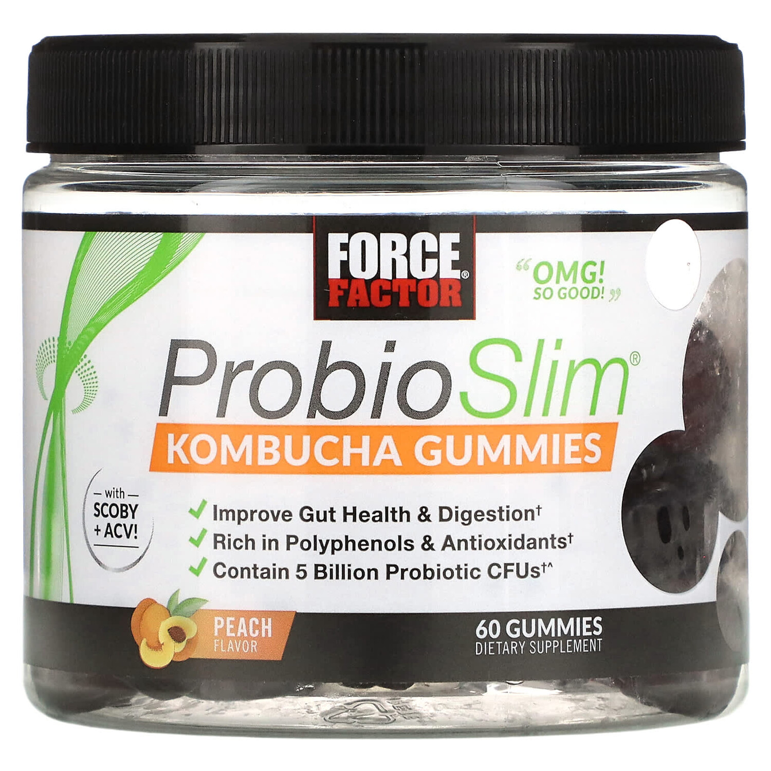 

Жевательные Конфеты Force Factor с комбучей, вкус персика, 60 жевательных конфет