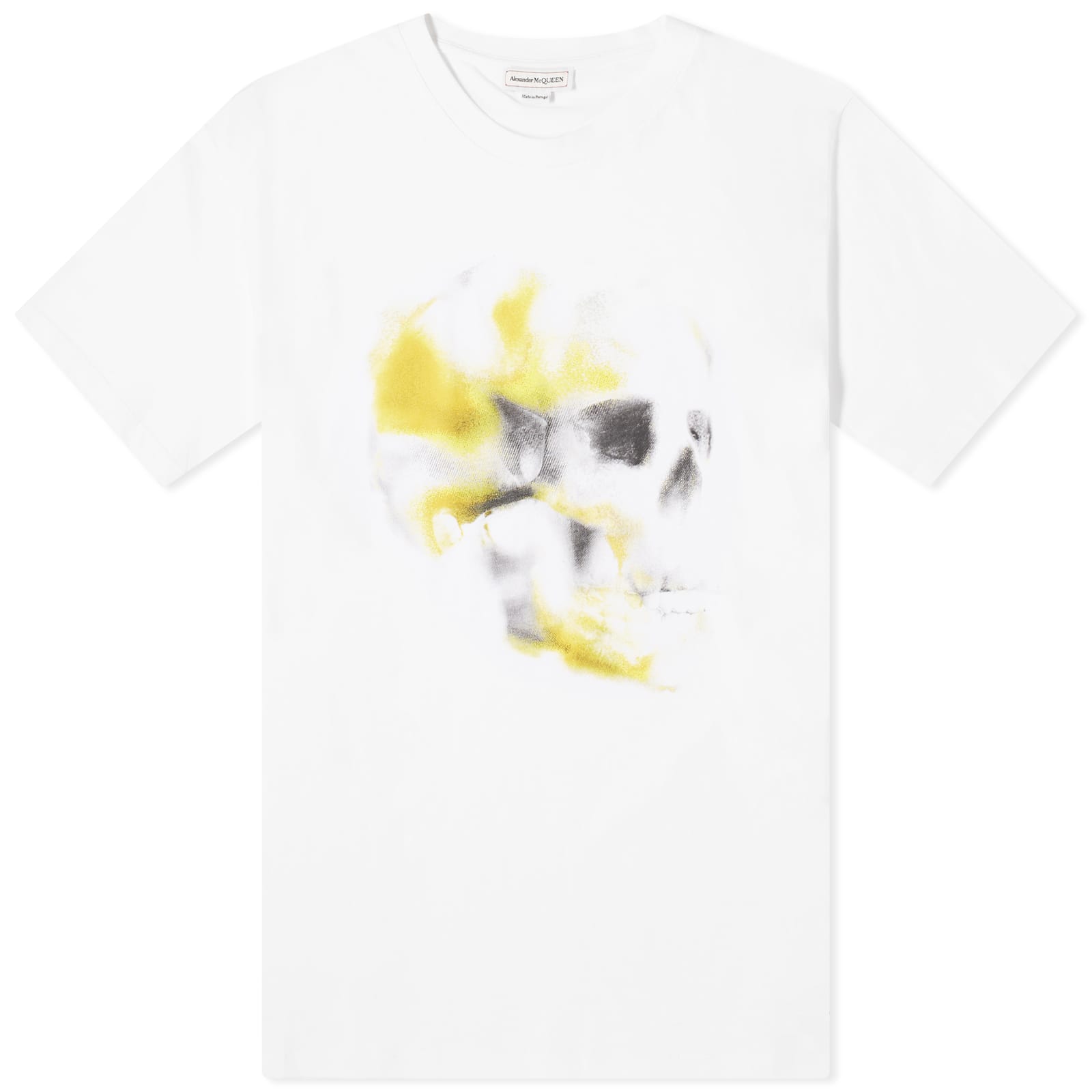 цена Футболка Alexander Mcqueen Obscured Skull Print, цвет White, Yellow & Black