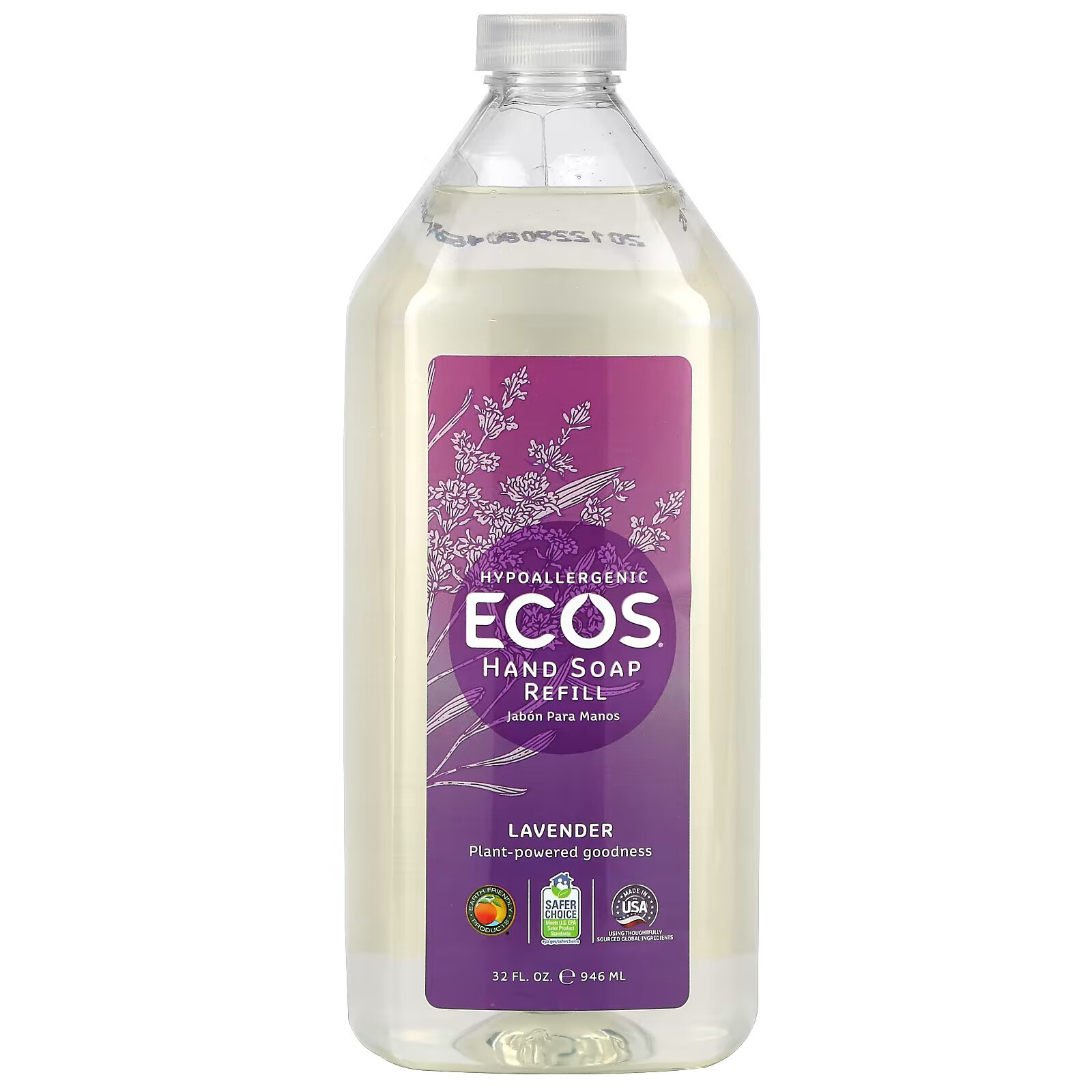 Earth Friendly Products, Ecos, запасное мыло для рук, лаванда, 946 мл (32 жидк. Унции) eo products мыло для рук запасной блок французская лаванда 32 жидкие унции 960 мл
