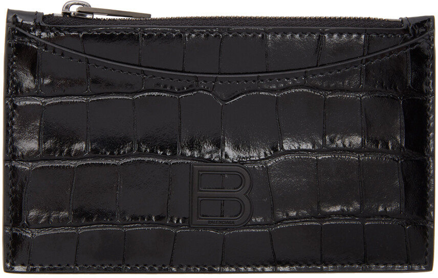 

Черная визитница с застежкой-молнией Hourglass Croc Balenciaga
