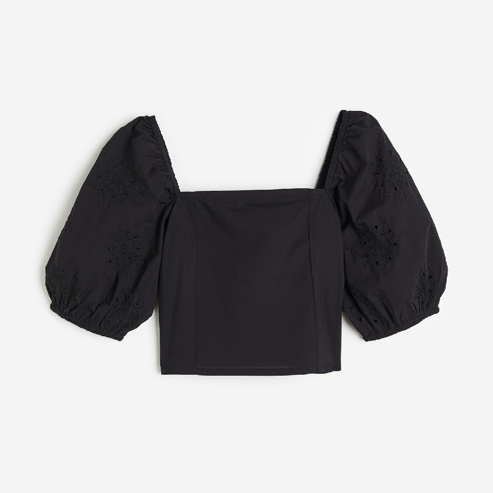 Блузка H&M Puff-sleeved, черный