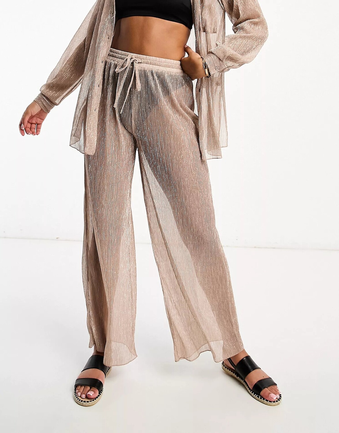 

Брюки South Beach Metallic Plisse Beach In Blush, светло-розовый