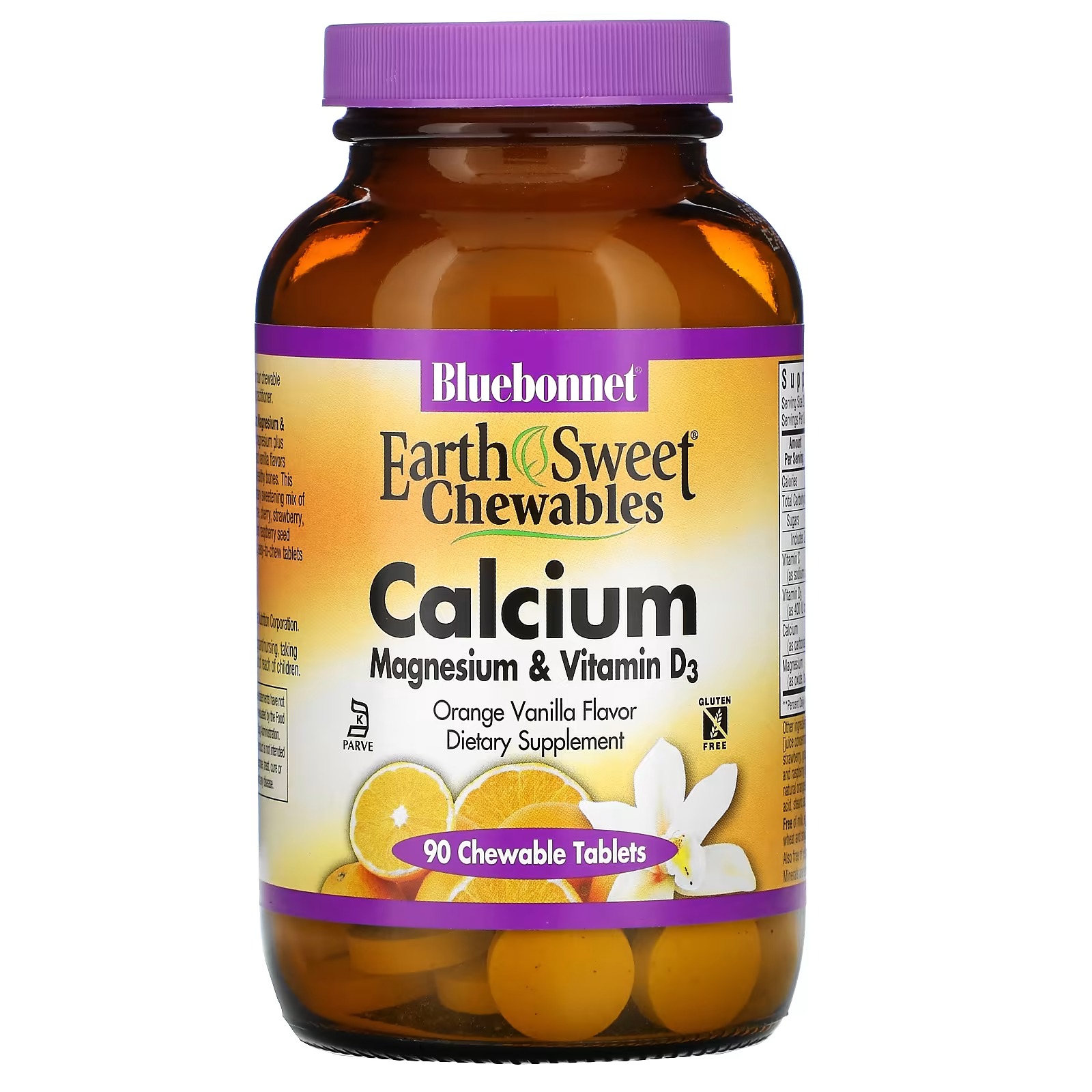 Кальций, магний и витамин D3 Bluebonnet Nutrition апельсин и ваниль, 90 таблеток цена и фото