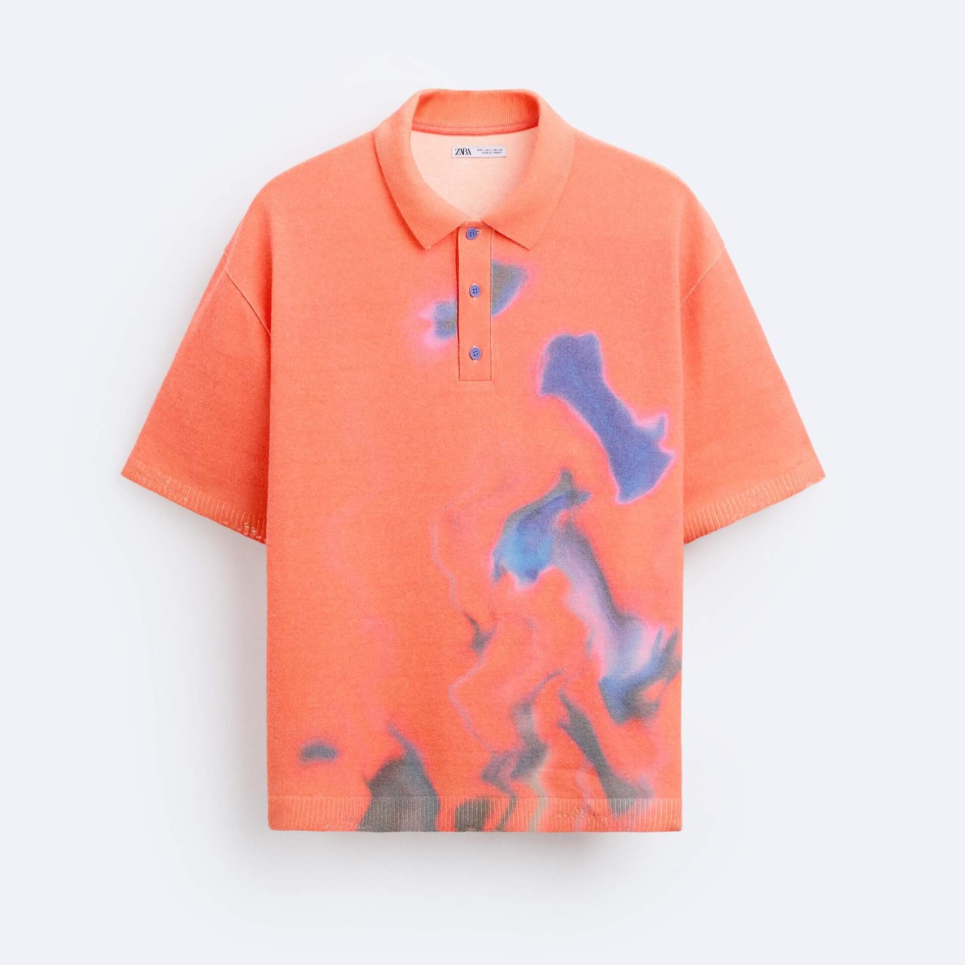 Футболка-поло Zara Knit Abstract Print, оранжево-красный